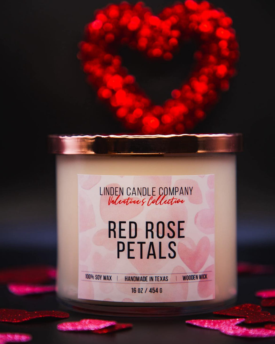 Red Rose Petals Valentine's Day All Natural Soy Candle Linden Candle